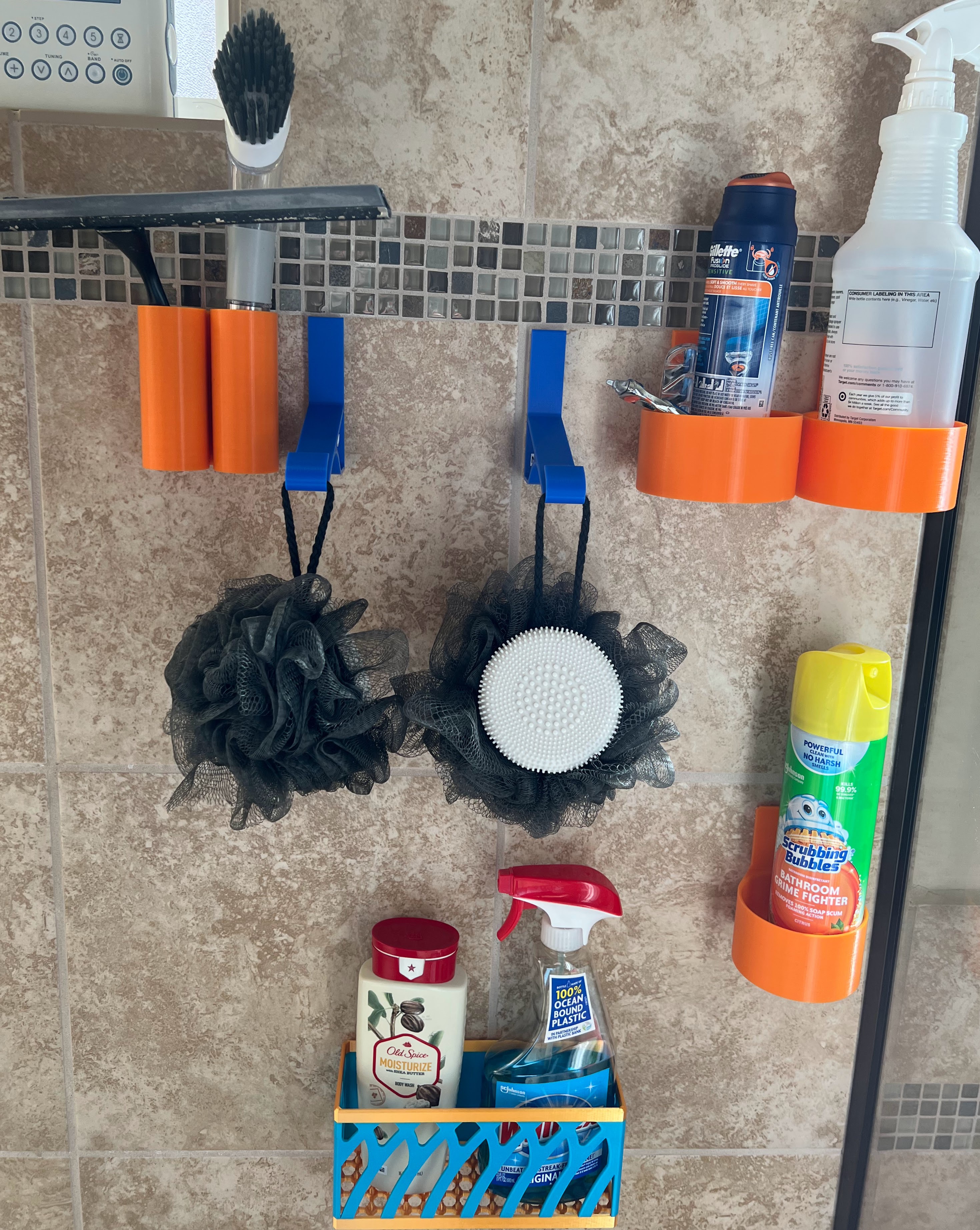 Photograph of functional 3D printed shower wall holders