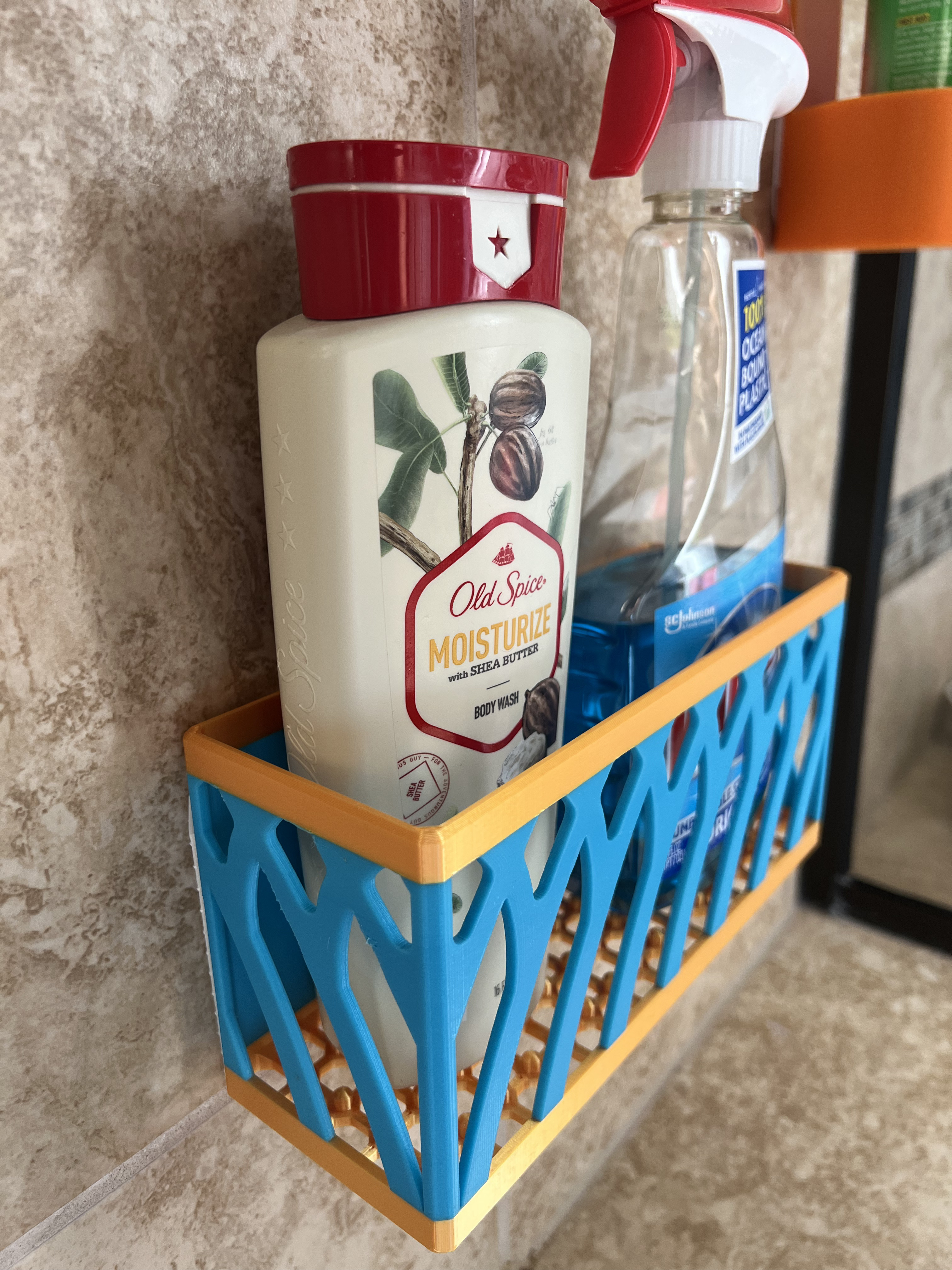 Photograph of functional 3D printed basket shower wall holder