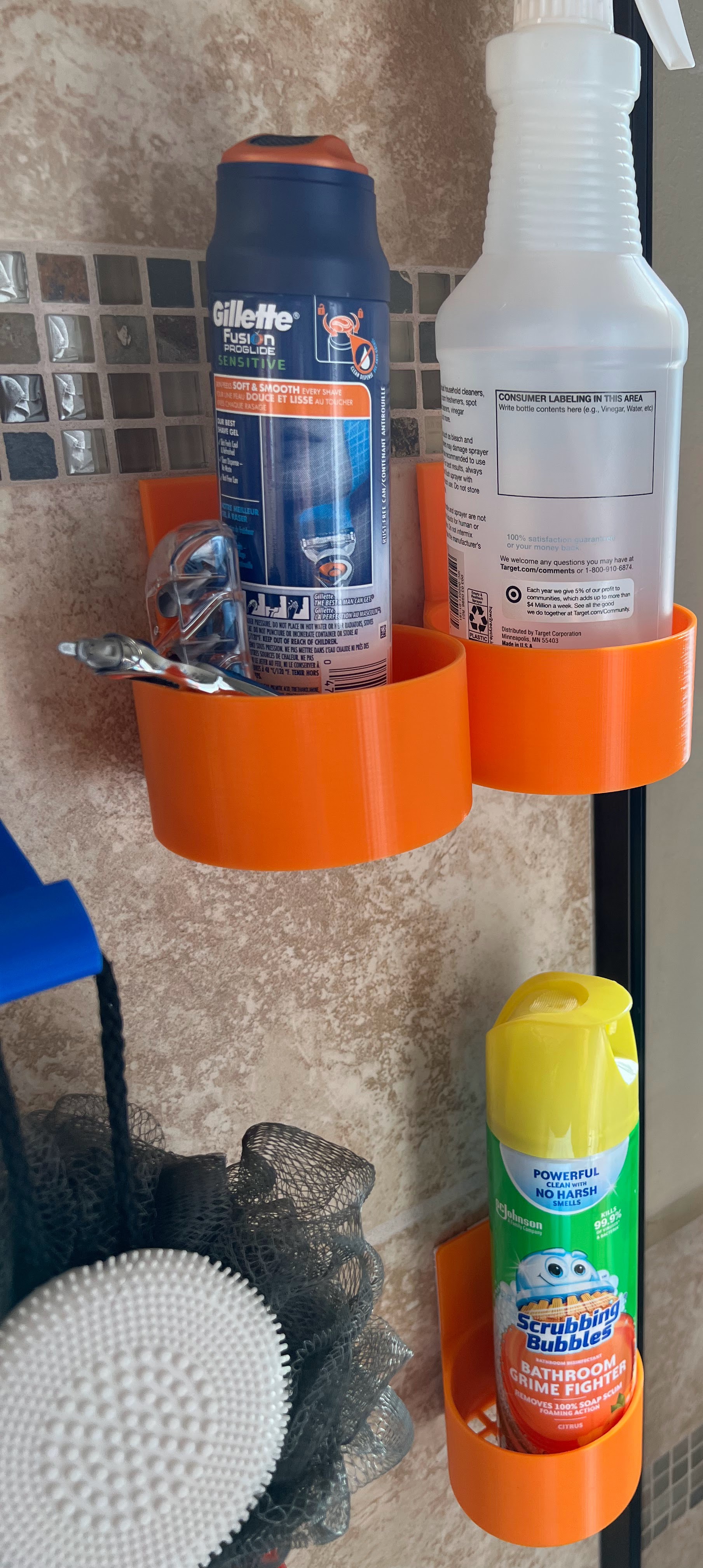 Photograph of functional 3D printed cylinder shower wall holder